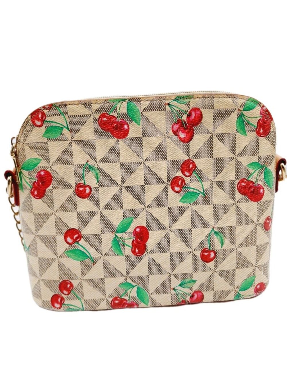 Shoulder Bag With Cherry Pattern Brown Red Purse